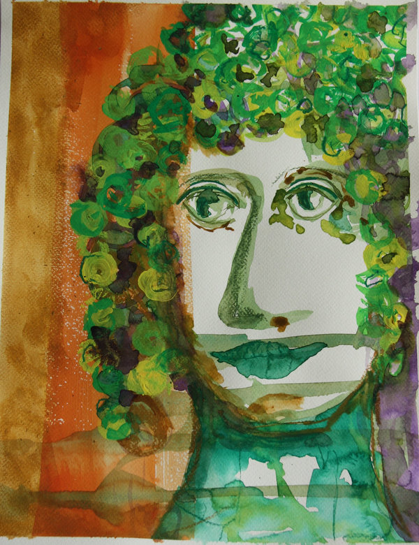 Portrait in Grün und Orange